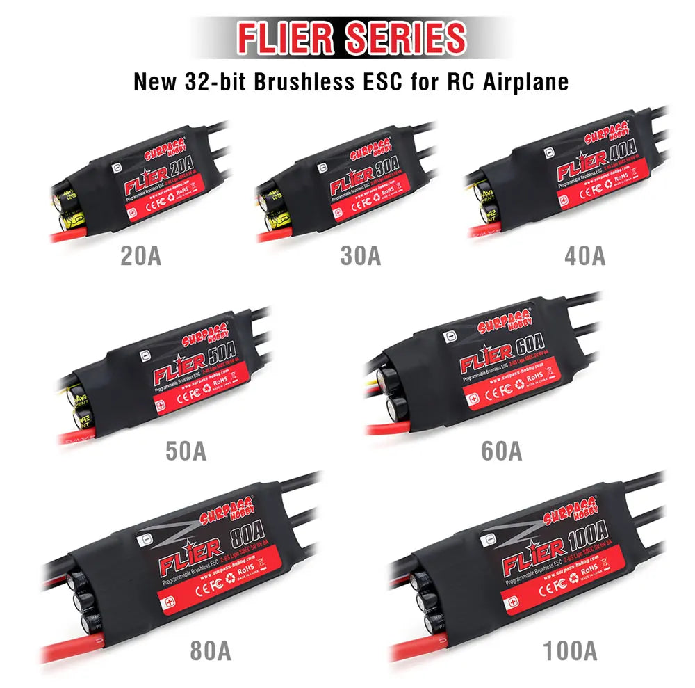 Surpass Hobby Flier ESC 20A–100A for RC Airplane or Helicopter
