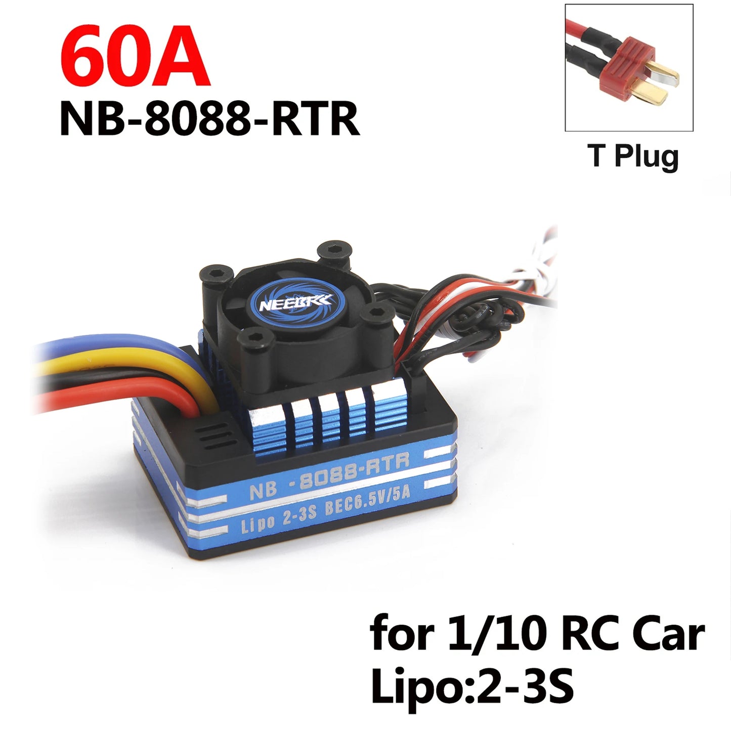 NEEBRC 60A/80A Waterproof ESC with Cooling Fan for RC Car 1/10–1/12
