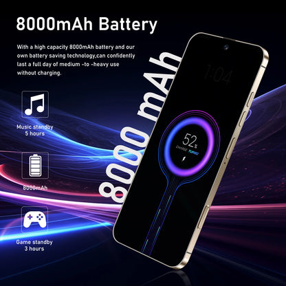 7.3" HD 5G Smartphone, Dual SIM, Android 14, 8000mAh, 10-Core, Unlocked