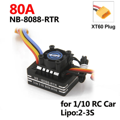 NEEBRC 60A/80A Waterproof ESC with Cooling Fan for RC Car 1/10–1/12