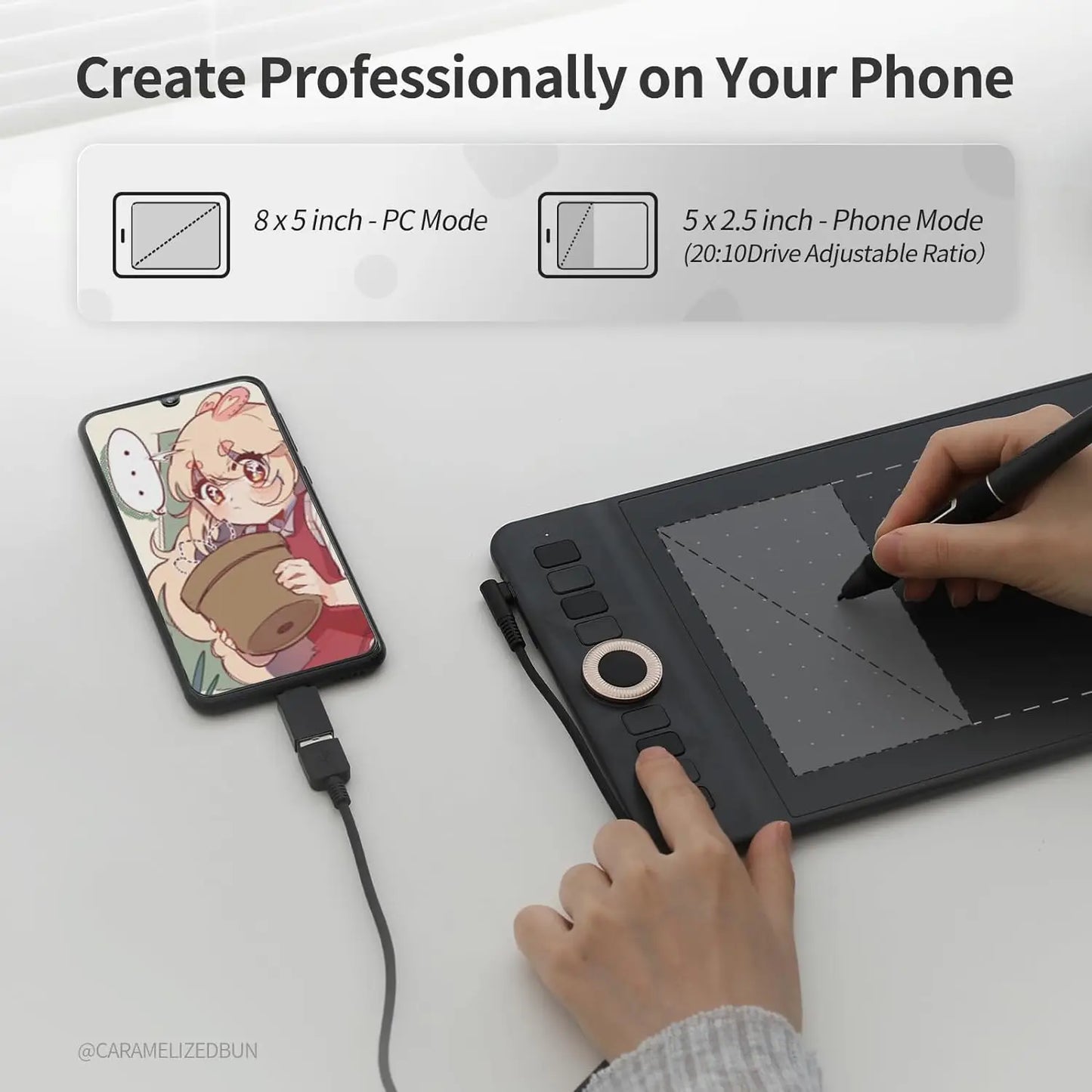 GAOMON WH851: Wireless, Bluetooth 5.0, 16K pen pressure, 8x5in area, Android compatible.