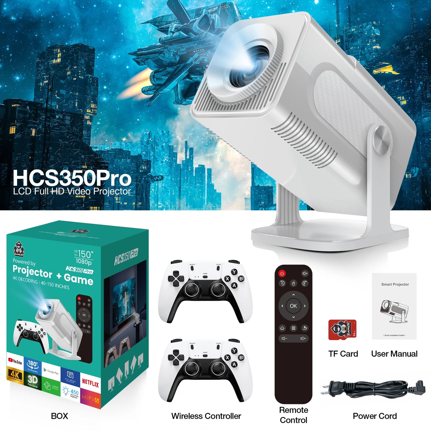 HCS350 Pro: Retro Game Console with Projector - Ideal Gift.