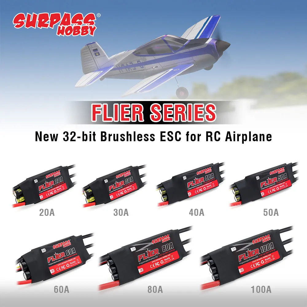 Surpass Hobby Flier ESC 20A–100A for RC Airplane or Helicopter