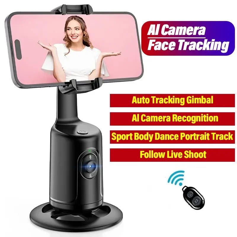 Hands-free phone tripod with auto face & object tracking for pro video & photos.