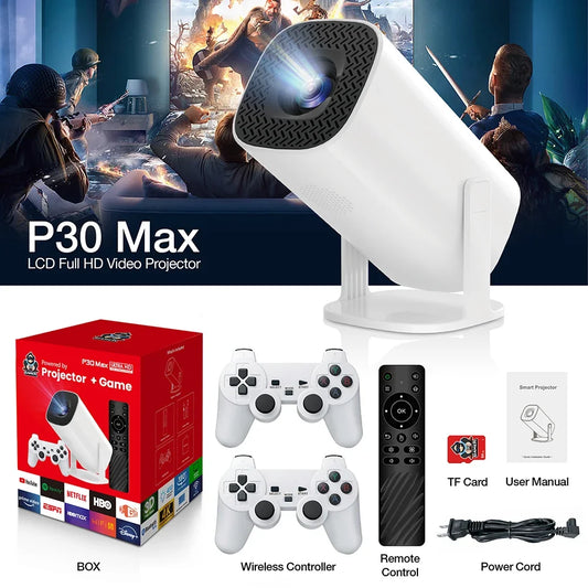 Android 11 P30MAX: Retro game console, dual WIFI, BT5.4, 720P, for home cinema & portable projection.