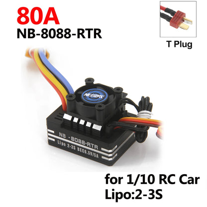 NEEBRC 60A/80A Waterproof ESC with Cooling Fan for RC Car 1/10–1/12