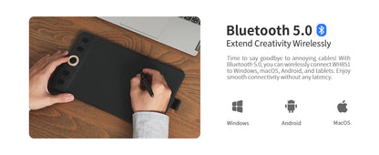 GAOMON WH851: Wireless, Bluetooth 5.0, 16K pen pressure, 8x5in area, Android compatible.