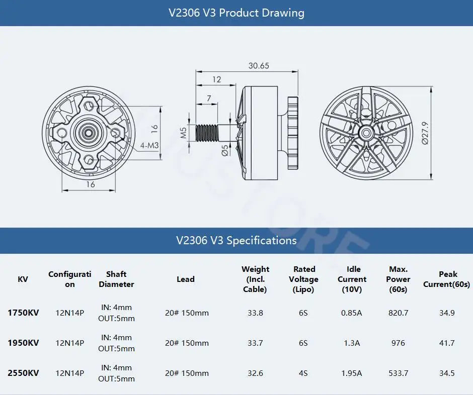 T-Motor Velox V2207/V2306 V3 Brushless Motor 1750–2550 KV for FPV Racing & Freestyle Quadcopters