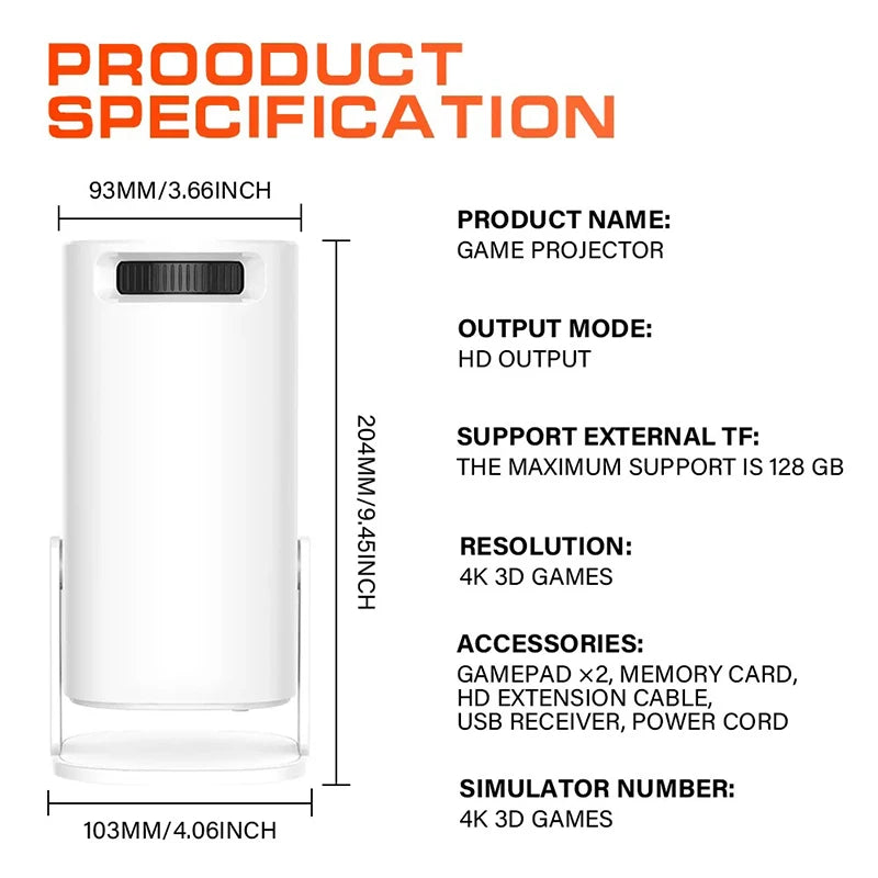 Android 11 P30MAX: Retro game console, dual WIFI, BT5.4, 720P, for home cinema & portable projection.