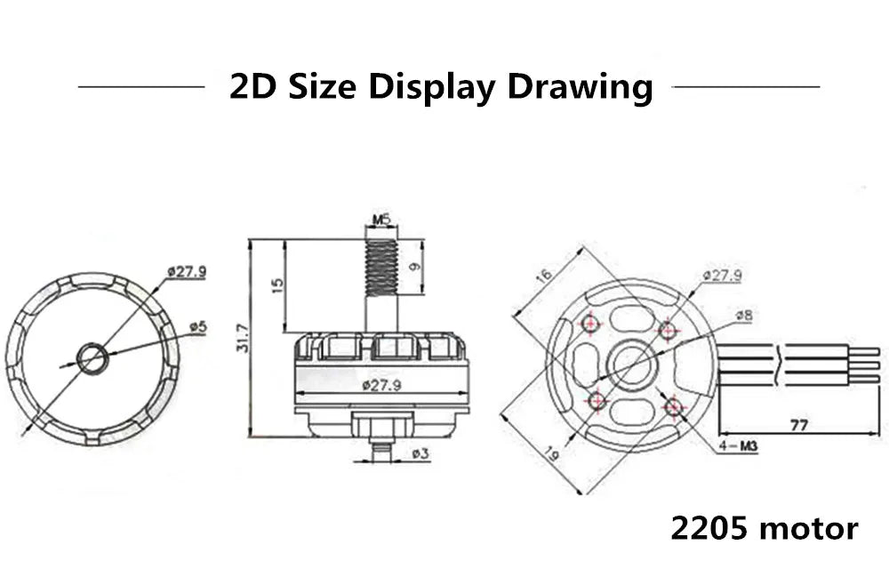 RS2205 2300 KV Brushless Motor for FPV Quadcopter (1 Pc)