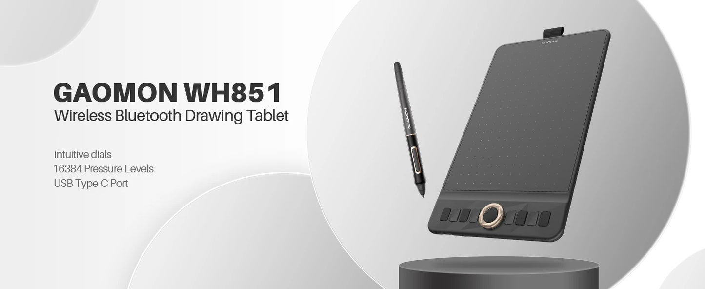 GAOMON WH851: Wireless, Bluetooth 5.0, 16K pen pressure, 8x5in area, Android compatible.